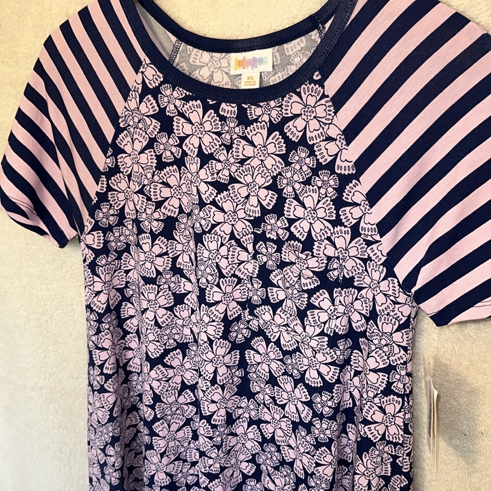 NWT Lularoe Carly Dress - XS - navy & pink flowers